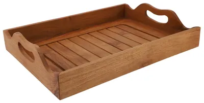 Produktbild von Serviertablett, Frühstückstablett mit Griffen - Teakholz, Braun, 5*37*27 cm, Untersetzer, Tabletts