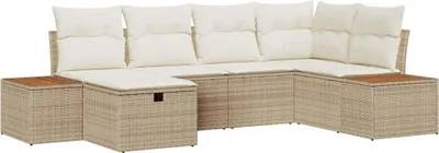 Image de vidaXL Ensemble de canapé de jardin avec coussins 6 pcs Beige Poly Rattan