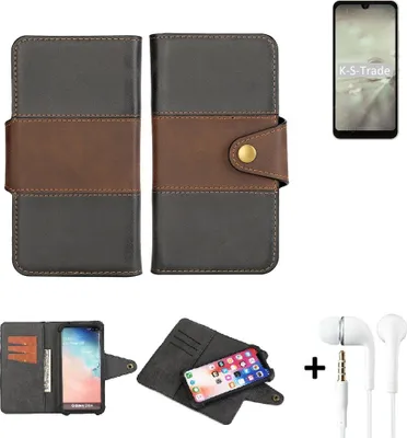 Produktbild von K-S-Trade Handyhülle Schutzhülle Bookstyle Wallet-Case kompatibel mit Sharp Aquos Wish2 + earphones Bumper rundumschutz schwarz-braun 1x