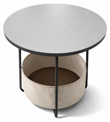Beistelltisch rund mit Stoffkorb, Grau-Creme, 50x45 cm