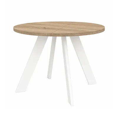Produktbild von Runder Ausziehbarer Tisch für Esszimmer, LEX, Loft-Stil, Skandinavische, Durchmesser: 90 / 140 cm, Farbe: Eiche Sonoma / Weiß