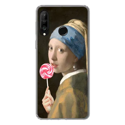 Produktbild von MuchoWow® Handyhülle Schutzhülle Hülle für Huawei P30 Lite Das Mädchen mit dem Perlenohrring - Vermeer - Lollipop Silikon Softcase Handy Hülle - Handyhülle