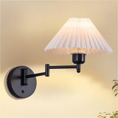 Productafbeelding van ZMH Wandlamp, binnen, vintage, E27, retro lampenkap, wandverlichting, scharnierend, 40W MAX, wit, stoffen wandlamp, haloglamp, geschikt voor slaapkamer