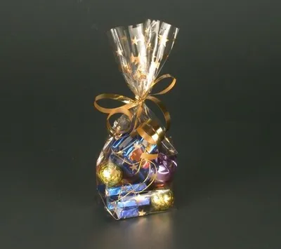 Produktbild von Papstar Bodenbeutel, PP 16 cm x 9,5 cm x 4 cm transparent "Sterne, gold", 20 x 10 Stück