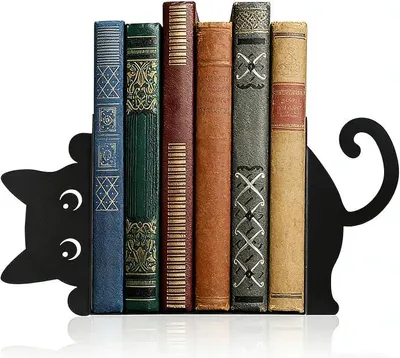 Produktbild von PolkaHome® Katzen-Bücherstütze aus Metall, 2er Set, schwarze Bücherstütze, dekorative Buchstütze für Bücherregal, Schule, Büro und
