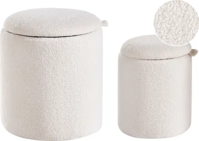 Produktbild von BELIANI Pouf 2er Set Cremeweiß Bouclé Teddyfell-Optik mit Deckel und Stauraum Rund Moderner Sitzhocker Fußhocker Wohnzimmer Schlafzimmer Ausstattung