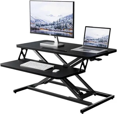 Produktbild von Ibenzoa® Ergonomischer Sitz‑Steh Schreibtischaufsatz – höhenverstellbar 13–52 cm, Arbeitsfläche 80×40 cm, Tastaturauszug 65×30 cm, Tragkraft 15 kg
