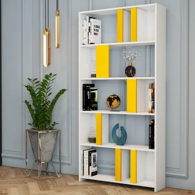 Immagine prodotto di Skye Decor, Lima - Bianco, Giallo, Libreria, Bianco, 100% PANNELLI DI PARTICELLE RIVESTITI IN MELAMMINA, 90 x 20 x 180 cm