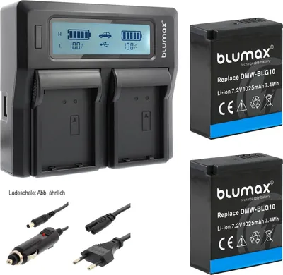 Produktbild von 2x Akku + Lader für Panasonic DMW-BLG10 DMW-BLG10E DC-GX9 DMC-GX7 1025 mAh