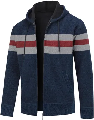 Produktbild von Gestrickter Pullover mit Kapuze, gefüttert, mit durchgehenden Reißverschluss, dunkelblau, Größe 3XL
