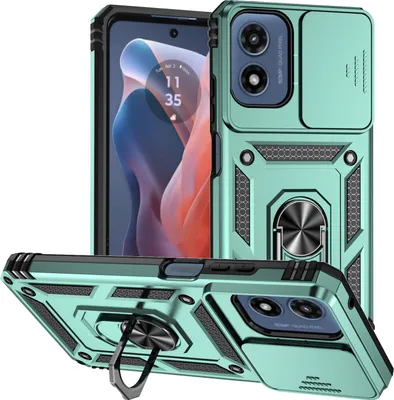 Produktbild von Hülle für Motorola Moto G Play (2024)/Moto G22 4G mit Schiebe Kamera Schutz und Ringhalter Ständer Hybrid Schutzhülle Grün