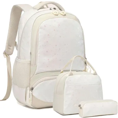 Produktbild von Glitzer Rucksack Kinder Mädchen Grundschule Schultaschen Set 3-teilig Beige
