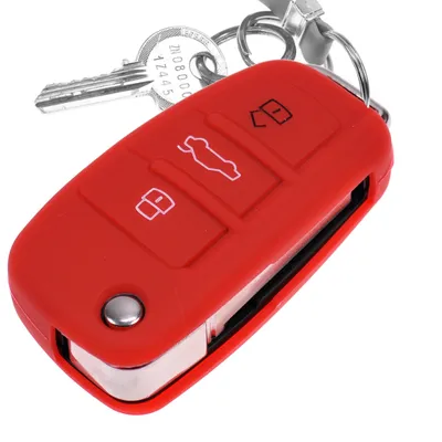 Produktbild von Auto Schlüssel Hülle Silikon Schutz Cover Rot kompatibel mit Audi A1 S1 A3 S3 A4 A6 S6 TT Q3 Q7 R8 8P 8V B7 C6 8J 8U 4L 8X 3 Tasten Klappschlüssel