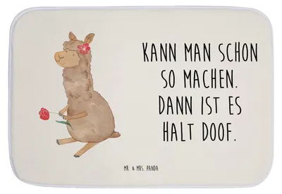 Produktbild von Mr. & Mrs. Panda Badematte Alpaka Blume - Weiß - Geschenk, Badteppich, Lama, Spruch, duschmatte, Lamas, Badezimmerteppich, Badvorleger, badezimmermatte