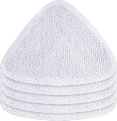 A stack of triangular white mop pads.