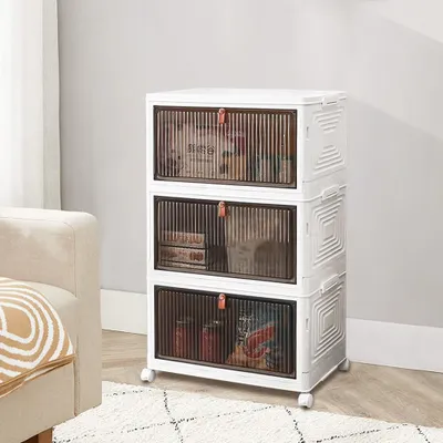 Produktbild von 3er Pack Aufbewahrungsbox mit Deckel Groß 20L*3 Stapelbare Kunststoff Faltbare Aufbewahrungsbox für Küche,Büro & Wohnzimmer 64x28x39cm