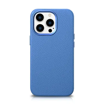 Produktbild von iPhone 14 Pro Magnetische Lederhülle mit MagSafe Litchi Premium Lederhülle Blau