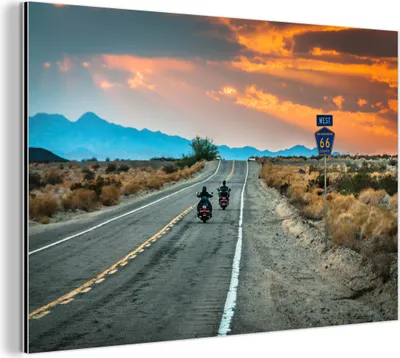 Obrázek produktu pro Nástěnná dekorace Kovový kovový obraz Wall Art 30x20cm Dvě motorky jedoucí po silnici 66 Muchowow Hliníkové obrazy