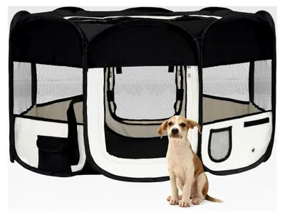 Produktbild von Faltbarer Welpenlaufstall mit Tragetasche Schwarz 145x145x61 cm