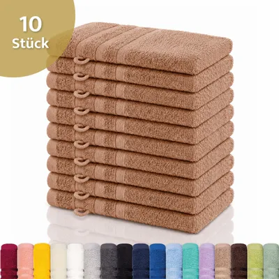Zdjęcie produktu dla Zestaw 10 rękawic do mycia Lavea®, 15x21 cm – rękawice do mycia wykonane w 100% z bawełny, miękkie ręczniki frotte – seria Elena – kolor cappuccino