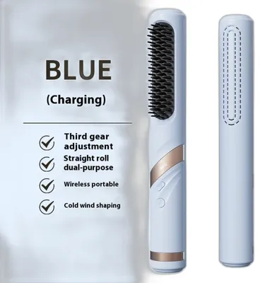 Produktbild von INF Kaltluft Wiederaufladbare Styling-Bürste — Kabellose Kaltluft-Glätt- und Lockenbürste mit Ionen-Volumen und 3-Stufen-Temperatur Blau