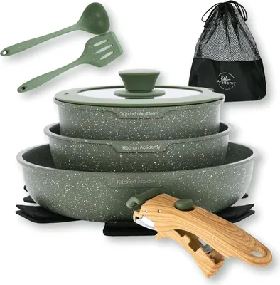 Image de Kitchen Academy lot de 10 poêles, poignées amovibles, casseroles à induction, anti-adhésives