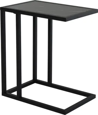 Produktbild von Fortuna Lai Beistelltisch, Couchtisch mit Marmoroptik, Kaffeetisch mit Metallrahmen, für Wohnzimmer, Schlafzimmer, 45 x 30 x 51,5 cm Schwarz