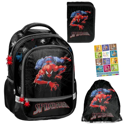 Produktbild von Schulranzen für Jungen und Mädchen, 4er-Set - Schul-Rucksack für Kinder mit Federmäppchen - Schuhbeutel und Hausaufgabenheft - Spiderman Motiv