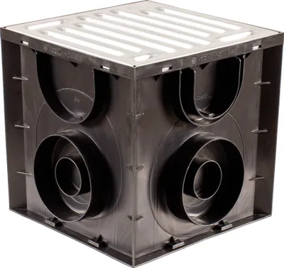 Produktbild von ScarMaxx - Hofablauf 250x250mm mit Schmutzfangeimer, mit Anschluss für KG Rohr - Verzinktes Gitter