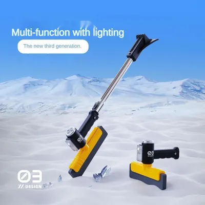 Produktbild von 2025 Multifunktionaler Auto Schneeschaufel Scheibenenteiser Edelstahl ABS, Beleuchtung, Teleskop, Eiskratzer Schneebesen, Winter Werkzeug