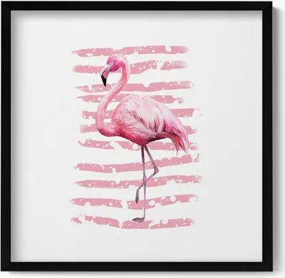 Produktbild von Flamingo– Wandbild mit Rahmen – Gerahmtes Bild  – Wanddekoration – 50x50 cm –  Schwarz Rahmen