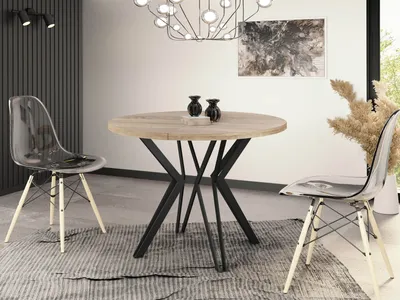 Produktbild von Runder Tisch für das Esszimmer - 100 oder 120 cm Durchmesser - Ausziehbarer Tisch mit Pulverbeschichteten Schwarzen Metallbeinen - Industriestil - 120 cm - Sonoma Eiche