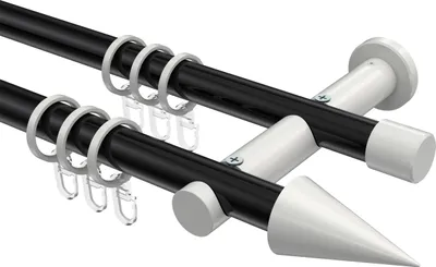 Produktbild von Interdeco Gardinenstange / Vorhangstange Schwarz / Weiß, Typ Platon Savio (Kegel), 20 mm Ø 2-läufig, 120 cm