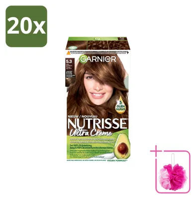Obrázok produktu pre 20 ks farby na vlasy Garnier Nutrisse Ultra Crème 5.3 – svetlohnedá zlatá – balenie s výhodnou cenou – 20 kusov