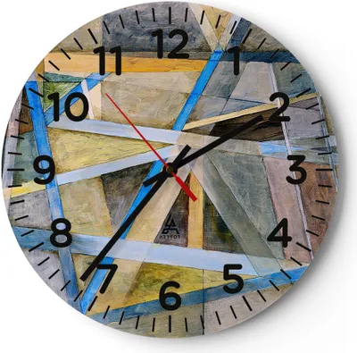 Produktbild von Wanduhr - Rund - Glasuhr - Abstraktion modern - 30x30cm - Schleichendes Uhrwerk - Lautlos - zum Aufhängen bereit - Dekoration Modern - Wanddekoration aus Glas - C4AR30x30-3681