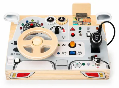 Obrázok produktu pre GINGER HOME Drevená aktivity pre deti "Auto", volant s tlačidlami a zvukmi, 29,5x22x4 cm, Montessori hračka