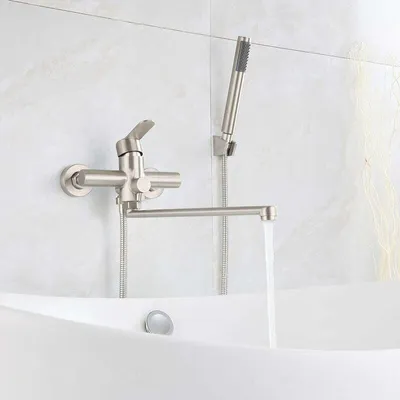 Produktbild von HomeLava Badewannenarmatur mit runder Handbrause, gebürsteter Edelstahl, Wandmontage-Mischbatterie, Badezimmer-Duscharmatur