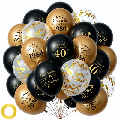 Image de Ensemble de ballons décoratifs - 42 pièces - Pour fêtes d'anniversaire - Noir et or - 30 cm (12 pouces)