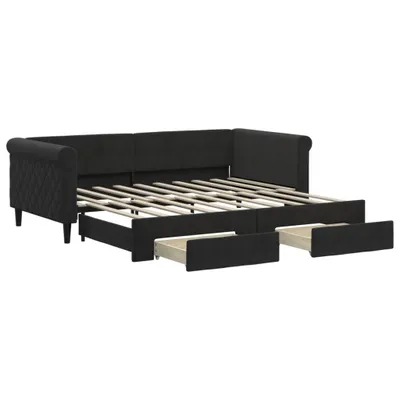 Produktbild von Tagesbett Ausziehbar mit Schubladen Schwarz 90x190 cm Samt