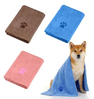 Immagine prodotto di Asciugamani per cani in microfibra, confezione da 3 pezzi, extra assorbenti, ad asciugatura rapida, dimensioni 75 x 35 cm, colore rosa, blu, marrone