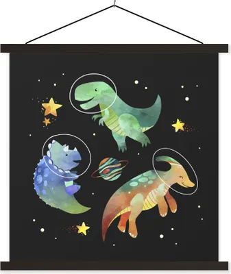 Produktbild von MuchoWow® Textilposter Weltraum - Dinosaurier - Sterne - Kinder - Kinder - Kinder 120x120 cm mit schwarzem Rahmen - Aufhängungsset