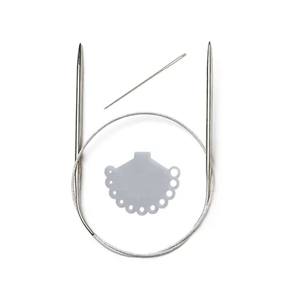 1 Edelstahl Rundstricknadel mit Stopfnadel und Nadelmaß 60cm, 5mm