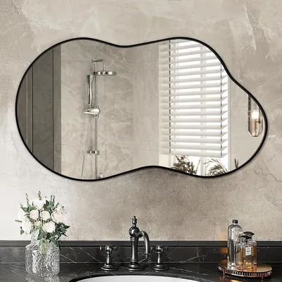Zdjęcie produktu dla Lustro ścienne, nieregularny kształt, metalowa rama, 115 x 65 cm, kolor czarny