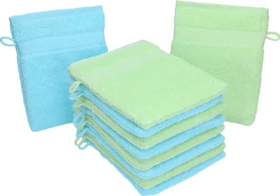 Betz 10 Stück Waschhandschuhe 16x21 cm PALERMO 100% Baumwolle  Farbe: grün / türkis