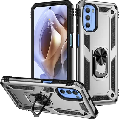 Produktbild von Moto G31 / G41 Hülle, Dual Layer Robust Militäre Schutzhülle mit Ringhalterung Ständer für Motorola Moto G31 / G41 Silber