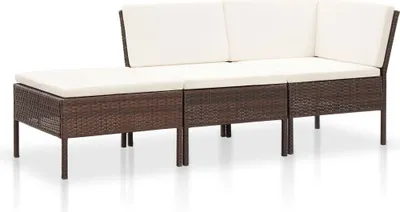 Produktbild von The Living Store 3-tlg. Garten-Lounge-Set mit Auflagen Poly Rattan Braun