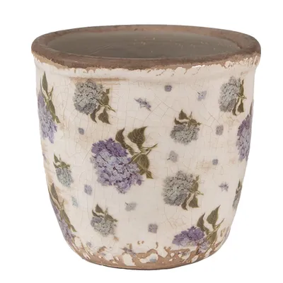 Zdjęcie produktu dla Clayre & Eef Doniczka Ø 11x10 cm Beżowo-niebieskie ceramiczne kwiaty