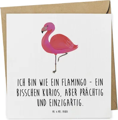 Produktbild von Mr. & Mrs. Panda Deluxe Karte Flamingo Classic - Weiß - Geschenk, Spruch, Freundin, Rosa, Ich, doppelkarte, anlasskarte, Grußkarte, Prächtig, Klappkarte, faltkarte