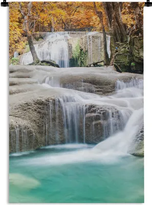 Produktbild von MuchoWow® Wandteppich Wandbehang Wald - Wasserfall - Herbst 120x180 cm Tapisserie Dekoration Wandtuch - Schlafzimmer - Dekorationen für das Haus