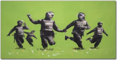 Produktbild von Coloray Küchenrückwand 100x50 Spritzschutz aus Glas - Banksy grün